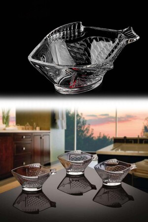 6 Piece Fish Patterned Glass Snack Serving Bowl, Sauce Bowl, Snack Bowl, Breakfast Bowl PL-1157 - Poolipo