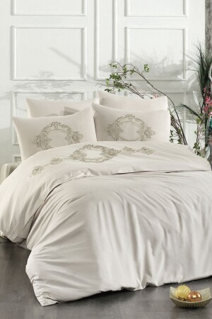 6 Piece French Lace Ahter Double Cotton Duvet Cover Set SRBNHMDAN1AHT - Minelya Home Collection