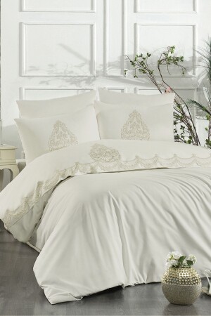 6 Piece French Lace Drop Double Duvet Cover Set SRBNHMDAN1DML - Minelya Home Collection