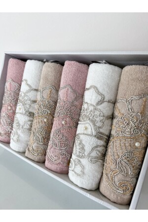 6-Piece French Laced Stone Tassel Boxed Dowry Box 50x90 Velvet Hand and Face Towel 6*FLSYA**2 - AYHANHOME