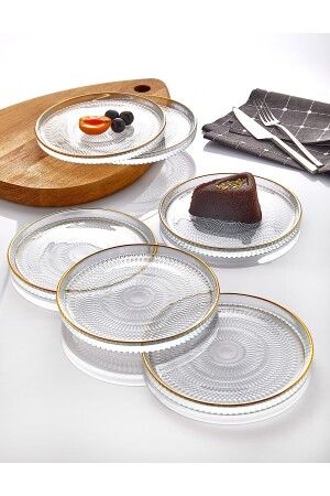 6-Piece Glass Cake Plate Set - Gilded Luxury Cake Set (16CM) - İliva