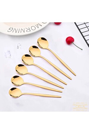 6-Piece Gold Teaspoon Coffee Ice Cream Dessert Cake Sugar Spoon Set Round Gift Coffe-Spoon - Ciela