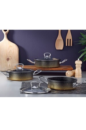 6 Piece Granite Bio Pot Set with Glass Lid - 16 - 18 - 20 Cm Open-6595215 - çarşıdayız