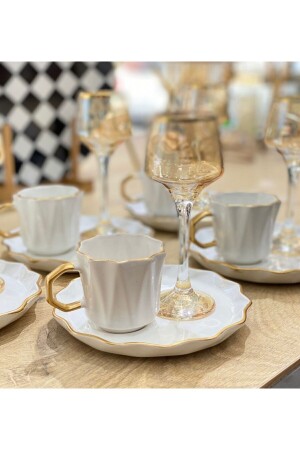 6-Piece Grazia Special Series Coffee Cups with Plate White - Onedekor