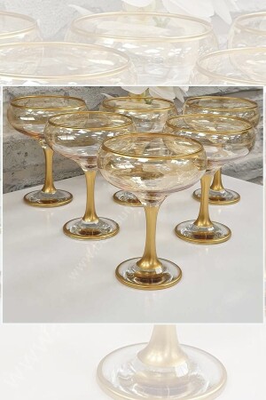 6-Piece Hand Decorated Gilded Glass Ice Cream Bowl Glass Ice Cream Bowl Snack Bowl - Paşabahçe