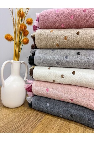6-Piece Heart Embroidered Tassel Dowry Set 50x90 Hand Face Towel Set - Ayhanhome