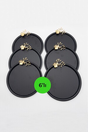 6-Piece Japanese Rose Round Black Presentation Tray, Cake Tea Coffee Decorative Serving Tray 22cm JGMT212-6X - Fiyakalı Ürünler Atölyesi