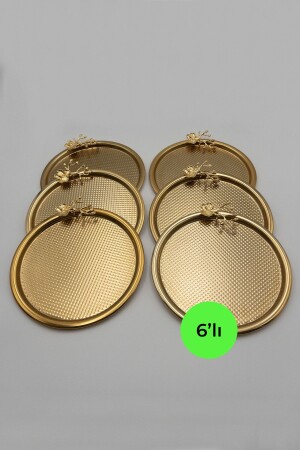 6-Piece Japanese Rose Round Gold Presentation Tray, Cake Tea Coffee Decorative Serving Tray 22cm JGMT212-6X - Fiyakalı Ürünler Atölyesi