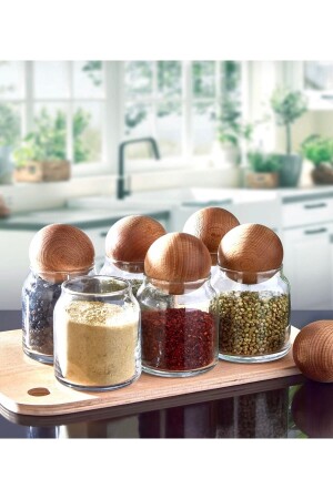 6-Piece Jar with Bamboo Ball Lid and Spice Set Snack Storage Container 01 - Demirhan Home