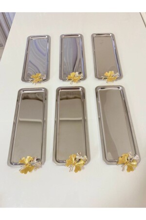 6-Piece Luxury Baton Stainless Steel Butterfly Silver Service, Tea, Coffee, Treats and Presentation Tray MZBTN666 - Mira züccaciye