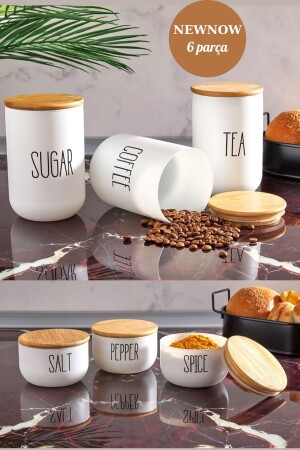 6-Piece Luxury Glass Spice Jar Set, Jar Storage Container, Bamboo Lid Spice Jar Set 300 ml + 1000 ml 6-Piece Spice Jar, Jar Set White - NEWNOW