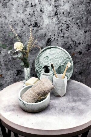 6-Piece Marble Patterned Concrete Bathroom Set Toilet Wc Liquid Soap Dispenser Toothbrush Holder Accessory Set TYCTF05HRN168833719739148 - betonmall