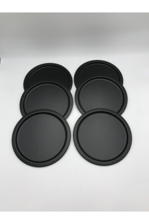 6-Piece Metal Round Tea, Coffee, Cake Serving Tray Decorative Presentation Tray Black 24 Cm SYH6T6 - Mira züccaciye