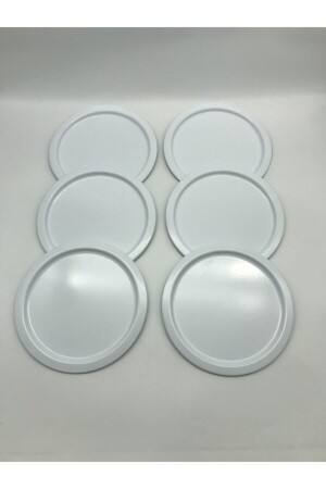 6-Piece Metal Round Tea, Coffee, Cake Serving Tray Decorative Presentation Tray White 24 Cm SYH246 - Aslı Hediyelik