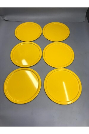 6-Piece Metal Yellow Single Decorative Tea, Coffee and Cake Service Presentation Tray 23 Cm MZ22RNK666 - Mira züccaciye
