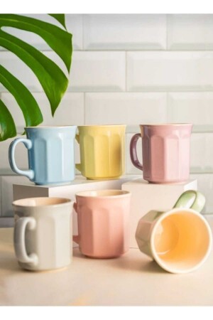 6 Piece Mug Set Tea Coffee Cup Presentation Colorful Mug Cup ZEUS 4 Pcs - BÜYÜLÜ HOME