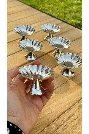 6-Piece Oyster Funnel Footed Silver Coffee Side Turkish Delight Bowl-macaron bowl-sugar bowl-presentation-coffee-treat bowl- - Aslı Hediyelik