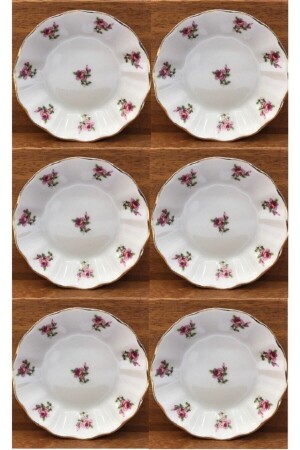 6-Piece Porcelain Tea Plate with Pink Flowers - Porland