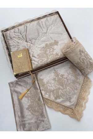 6 Piece Prayer Rug Set, Dowry Bundle Boxed, Velvet Laced Bride and Groom Set - Ayhanhome