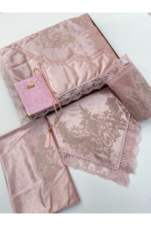 6 Piece Prayer Rug Set, Dowry Bundle Boxed, Velvet Laced Bride and Groom Set - Ayhanhome