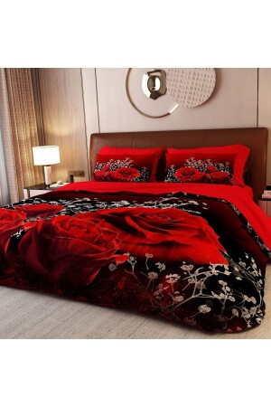 6 Piece Red Rose Double Duvet Cover Set - Alaca Home Collection