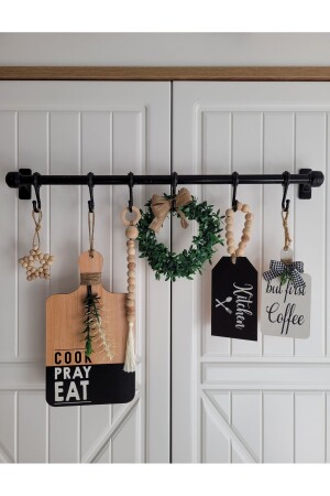 6 Piece Scandinavian Wooden Decoration Set - Kitchen - Coffee Corner - Wall - Shelf - Hanging Ornament (Excludes Hanger) - Rosfloa