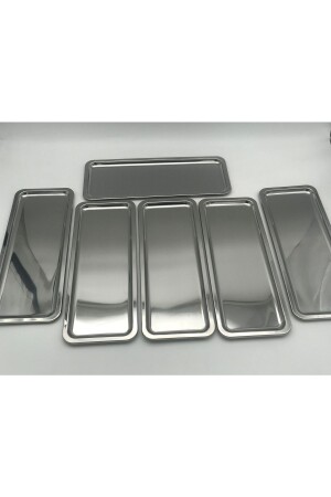 6-Piece Stainless Steel Tea, Coffee and Breakfast Presentation Tray, Bathroom Organizer, Dowry and Gift Tray sixbaton001 - Fiyakalı Ürünler