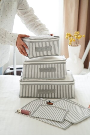 6-Piece Suitcase Organizer Set - Gray Rope Pattern - Serstil
