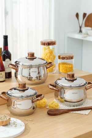 6 Piece Titanium Steel Cookware Set with Azure Induction Base Rose Gold 600. 15. 01. 0682 - Emsan
