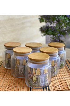 6-Piece Vacuum Glass Jar with Bamboo Lid - Spice Set 635ml Snowflower -35 - Karçiçeği Home