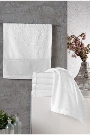 6 Pieces 30x50 Etamin Jacquard White Canvas Embroidered Kitchen Towel - Fiesta