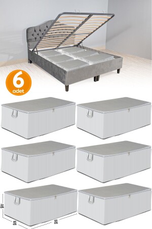 6 Pieces - Anthracite Striped Large Size Bed Base and Sofa Bed Type Storage Bag 65 x 45 x 22 cm - Serstil