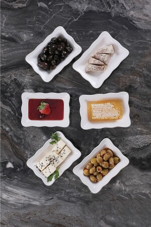 6 Pieces Breakfast Rectangular 14x10cm White White-14014 - ŞURAMUTFAK