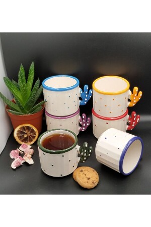 6 Pieces Cactus Cup-hand Made Ceramic 150 Ml Tea-double Coffee-espresso-nescafe Cup - Otogar Çini