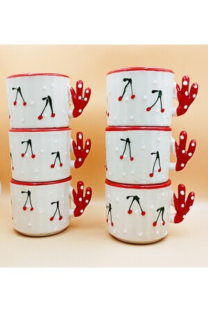 6 Pieces Cherry Cup -Hand Made Ceramic 150 Ml Tea-double Coffee-espresso-nescafe Cup - Salizera