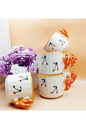 6 Pieces Cherry Cup -Hand Made Ceramic 150 Ml Tea-double Coffee-espresso-nescafe Cup Gift<< - Salizera