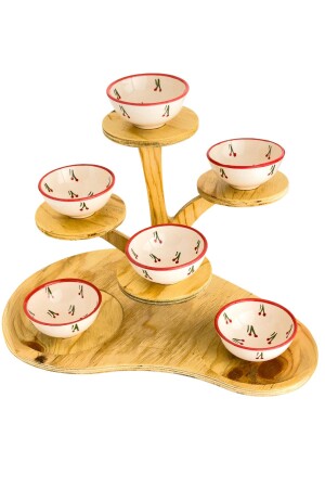 6 Pieces Cherry patterned 8 cm Ceramic Snack Bowl Sauce Bowl Jam Bowl Breakfast Presentation Bowl - hand made - Gezdikçe Bilelim
