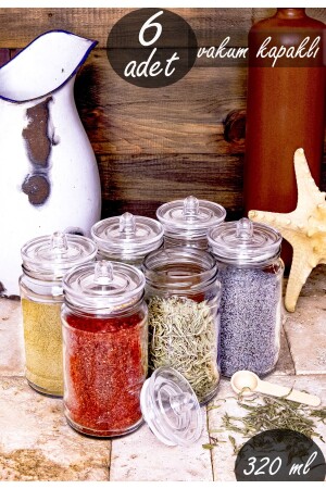 6 Pieces Glass Spice Set with Handles and Vacuum Lid Bh00006 - Serin Bardak