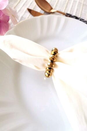 6 Pieces Gold Crystal Ball Beaded Napkin Ring - Emtory Home