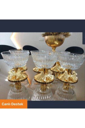 6 Pieces Gold Footed Glass Sugar Bowl Snack Bowl Presentation Butterfly Model Spice Bowl MNL1022 - Elzem