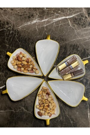 6 Pieces Gold Gilded Leaf Snack Sauce Bowl Altnçersos - MeGgDecor