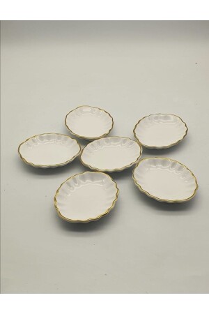 6 Pieces Gold Gilded Oyster Ceramic Turkish Delight Bowl Sauce Bowl Jam Bowl ALNRV235 - MeGgDecor