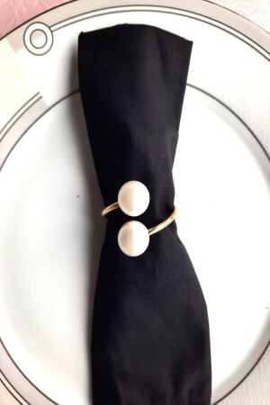 6 Pieces Gold Metal Ring Cream Pearl Napkin Ring - Emtory Home
