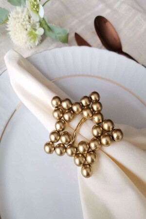 6 Pieces Gold Metal Ring Shiny Wooden Beaded Napkin Ring 2196-2 - Emtory Home