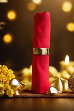 6 Pieces Gold Mirrored Belt Napkin Ring - Napkin Ring - Fabric Rubber Coating - Emtory Home