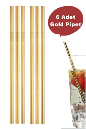 6 Pieces Gold Straws Stainless Steel Soft Drink Straws Stick Straws - Kitchen Beauty