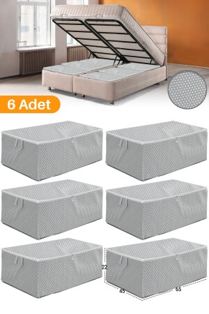 6 Pieces - Gray Spotted Large Size Bed Base and Sofa Bed Type Storage Bag 65 x 45 x 22 cm - Serstil