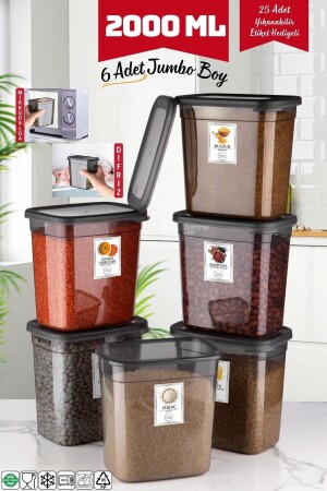 6 Pieces Jumbo Size Rectangular Storage Container 2000 Ml Anthracite NDY-50882 - Nandy Home