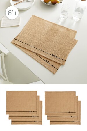 6 Pieces Jute Believe Printed Tableware Presentation Plate Coaster Placemat 45x35 - Ocean Home Textile