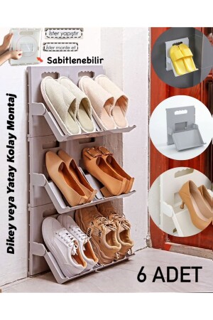 6 Pieces Masjid and Kindergarten Lyon Shoe Rack Gray Vertical Shelf - Ablution Room Mosque Shoe Slippers Shelf - Bayev
